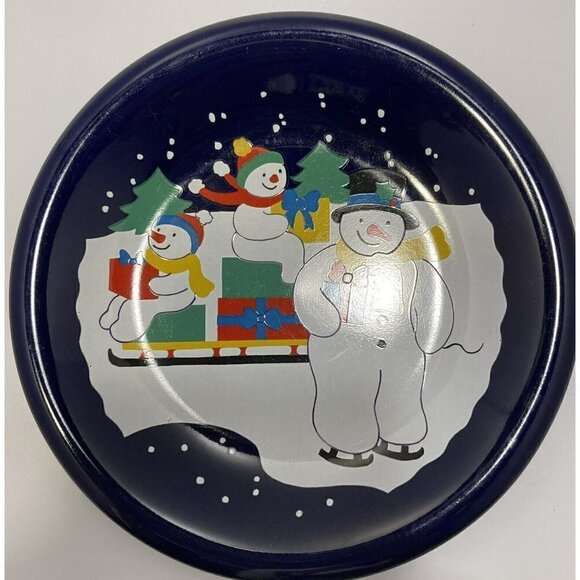 Vintage Lillian Vernon 1992 Cobalt Blue Ceramic Snowman Dessert Salad Plates 8” - Picture 6 of 12
